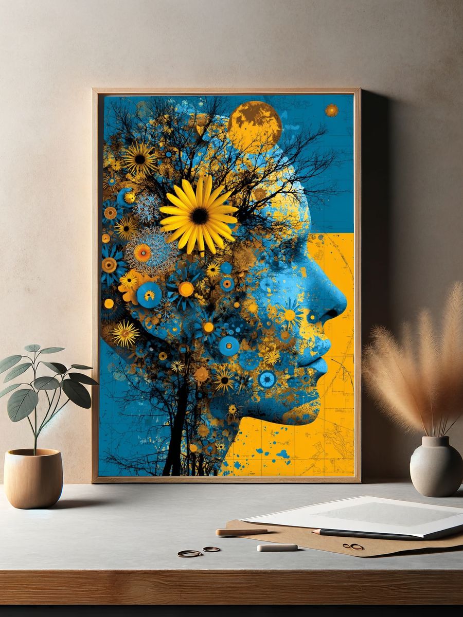 Floral Profile Surrealism Poster. — room view 2