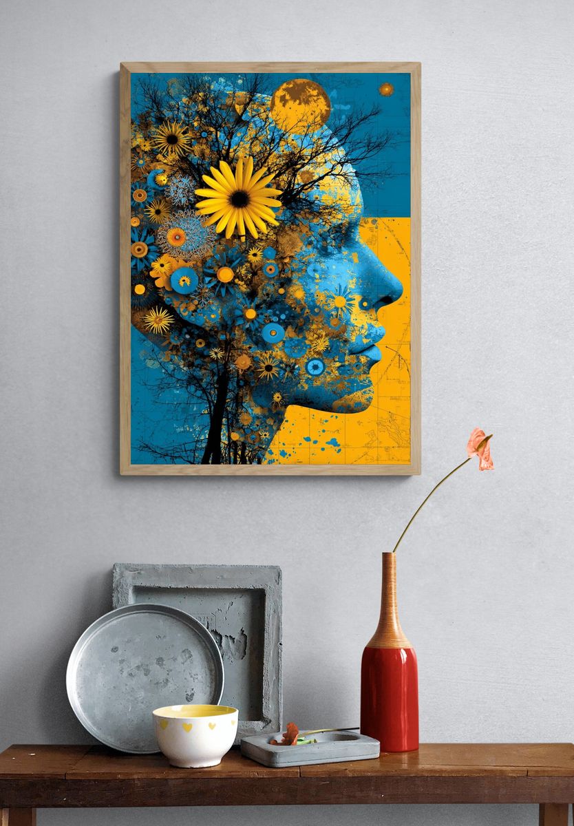 Floral Profile Surrealism Poster. — room view 3