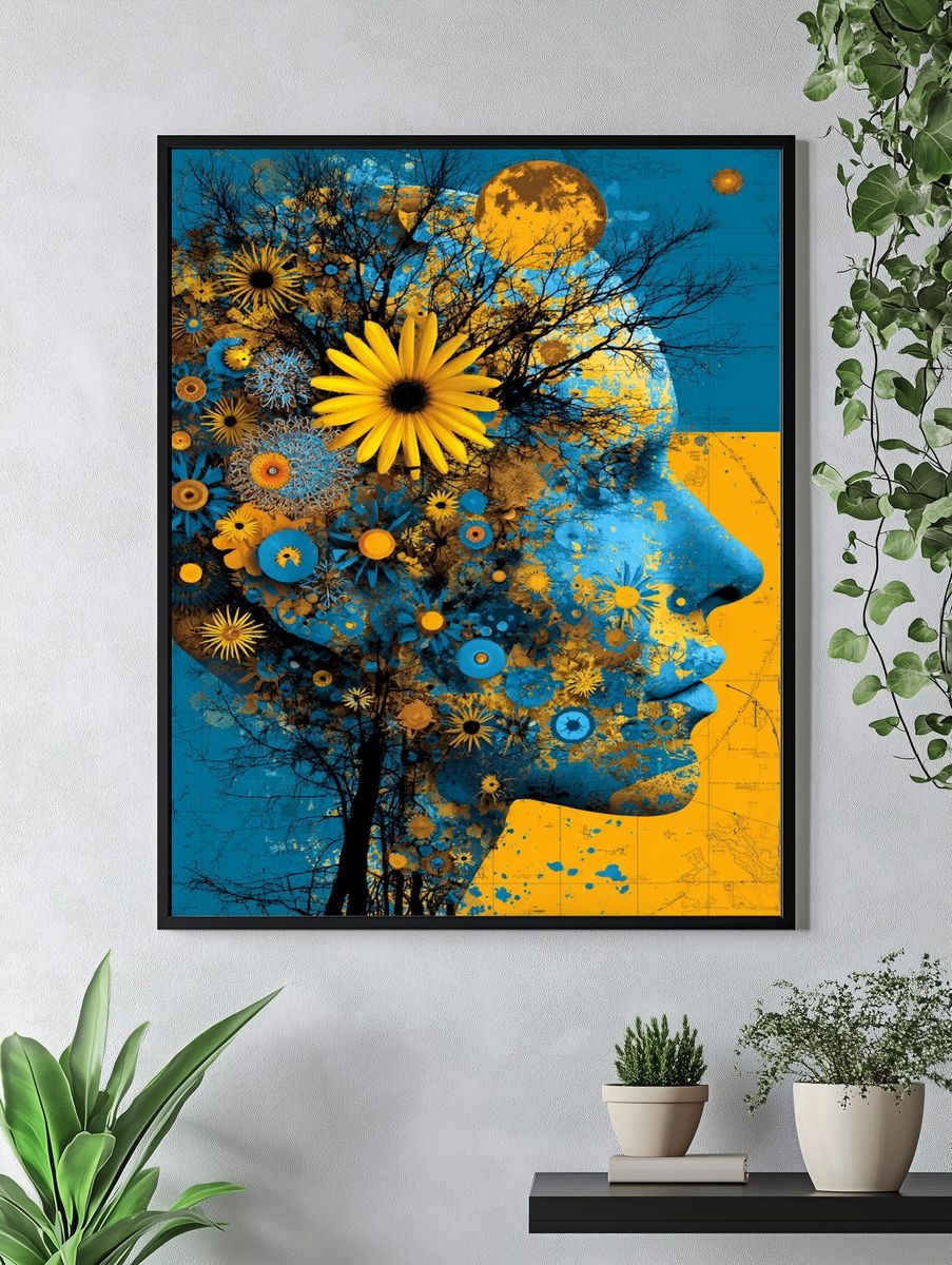 Floral Profile Surrealism Poster. — room view 4