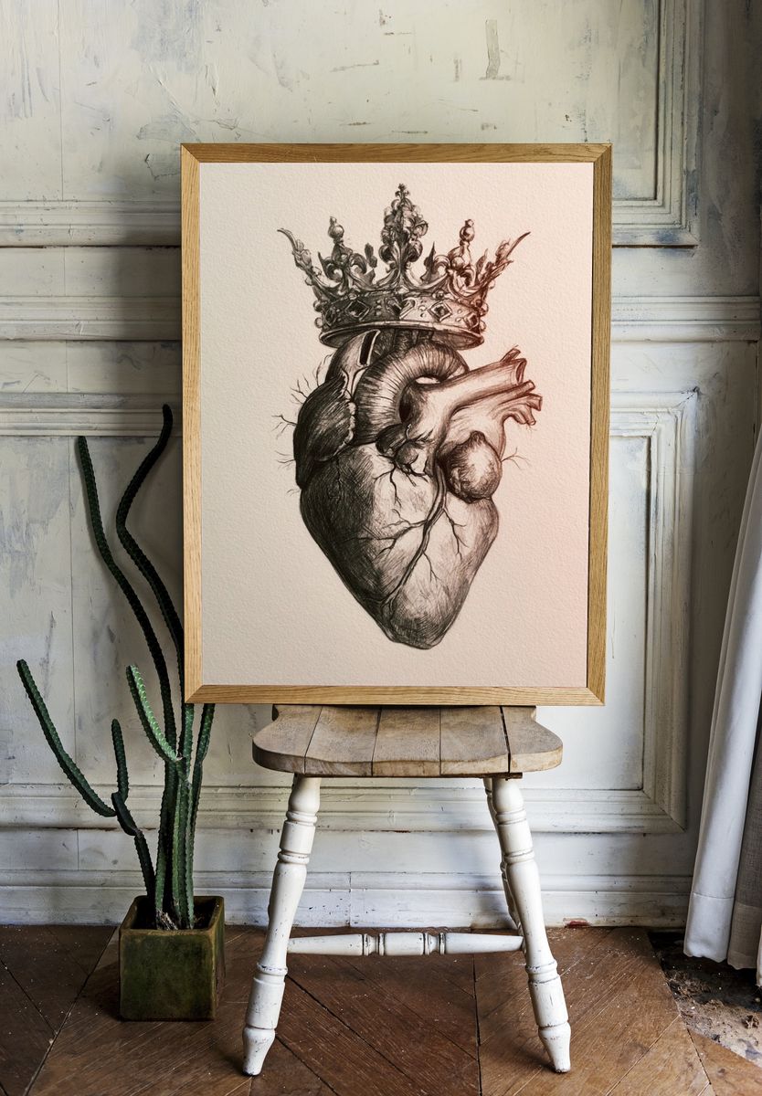 Crowned Heart Surrealism Print. room preview