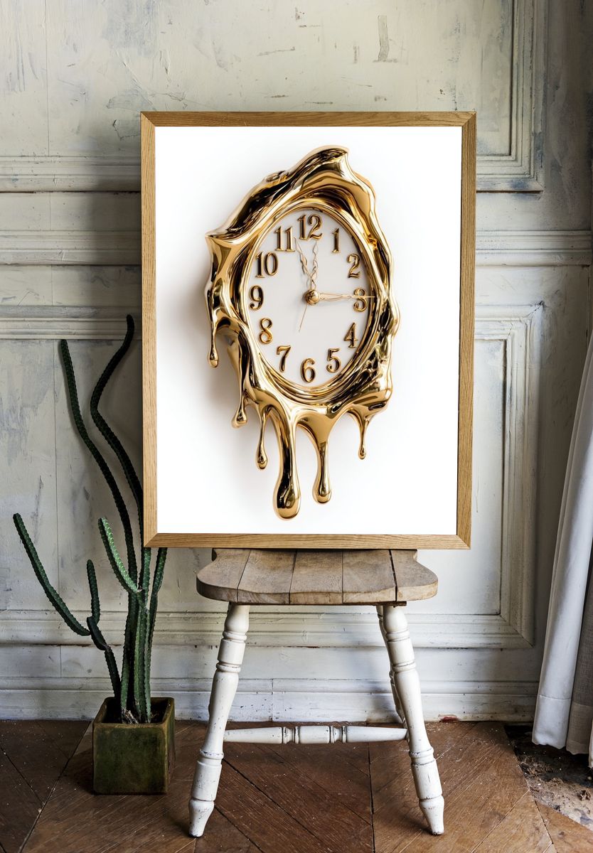 Melting Gold Clock Surrealism Poster. — room view 1