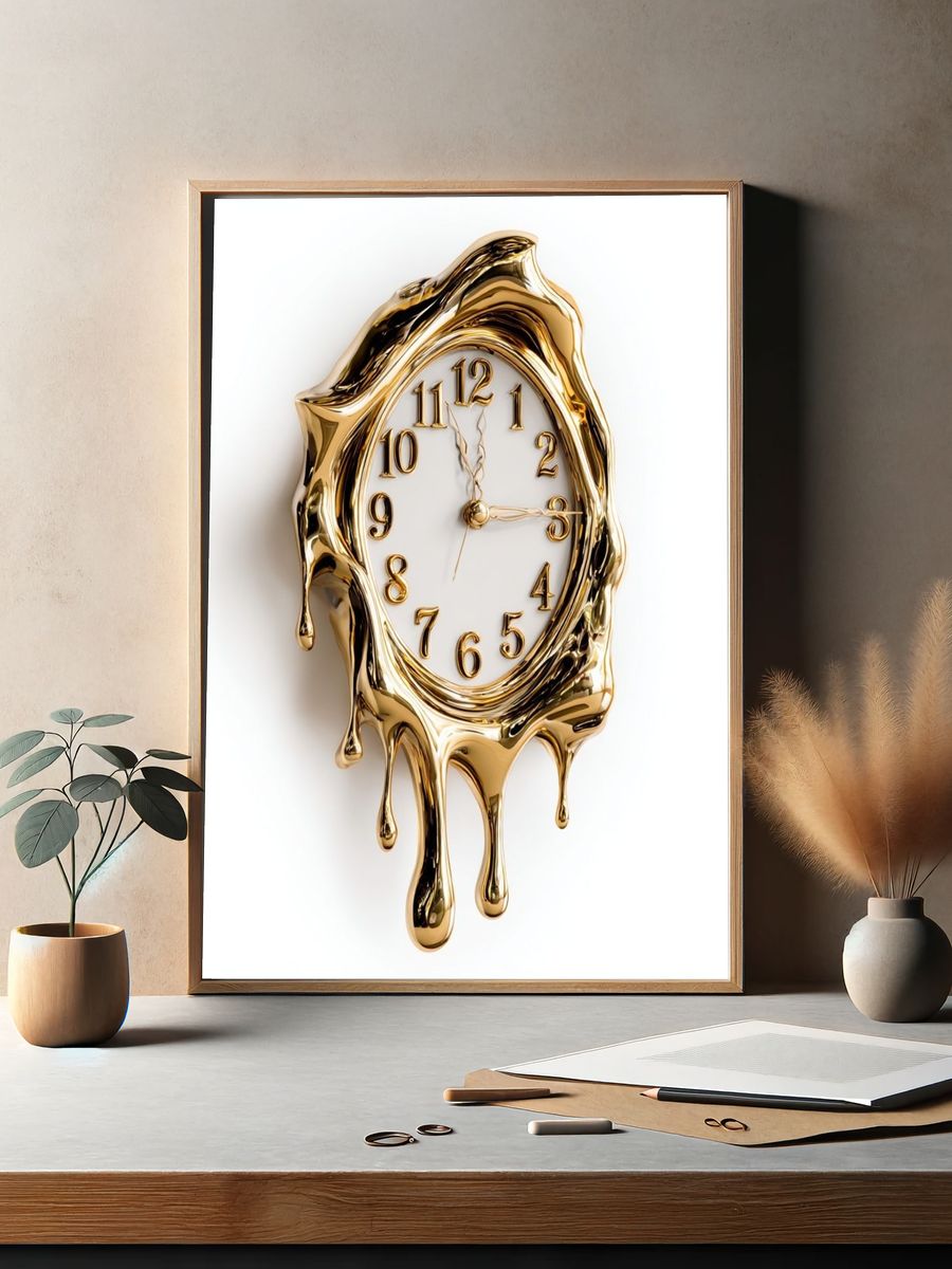 Melting Gold Clock Surrealism Poster. — room view 2