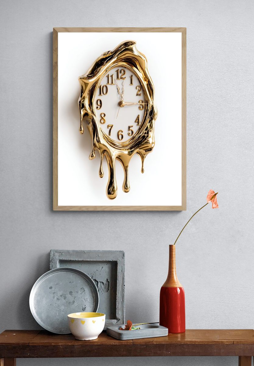 Melting Gold Clock Surrealism Poster. — room view 3