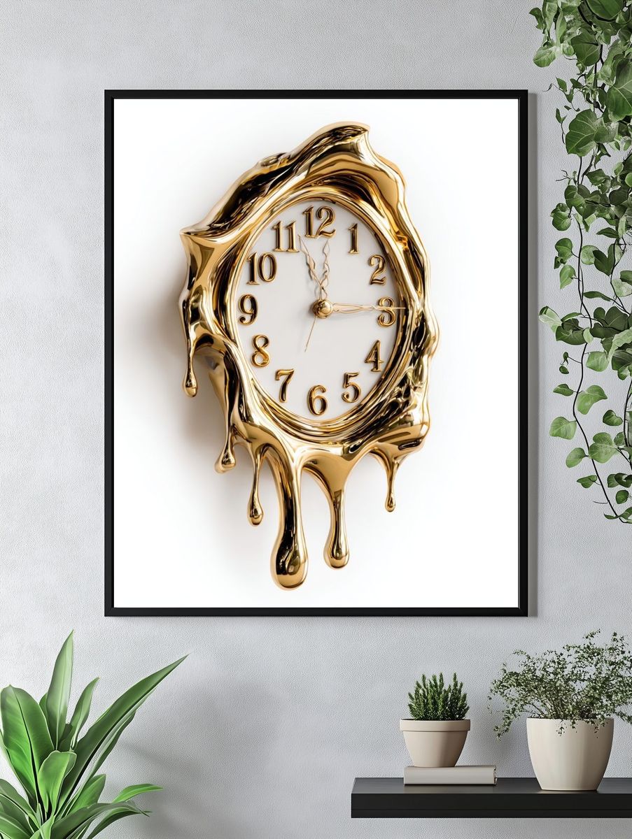 Melting Gold Clock Surrealism Poster. — room view 4