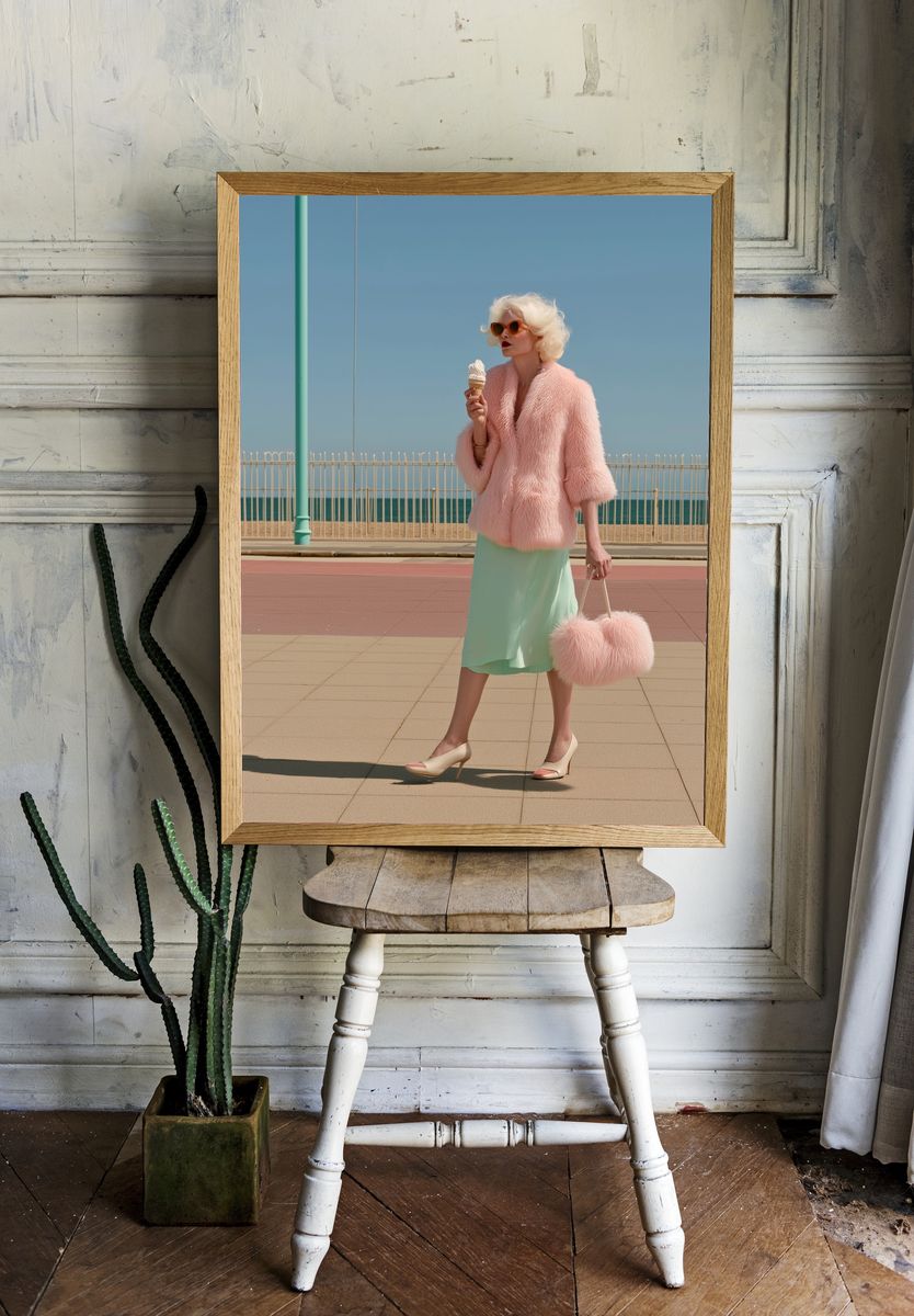 Pastel Seaside Fashion Portrait Print. — room view 1