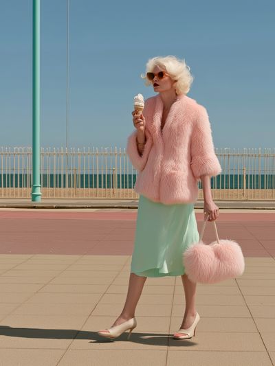 Pastel Seaside Fashion Portrait Print. poster