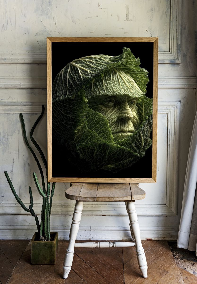 Cabbage Face Surrealism Print. — room view 1