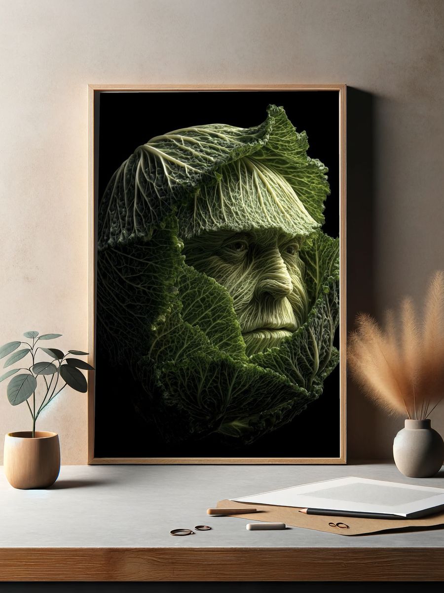 Cabbage Face Surrealism Print. — room view 2