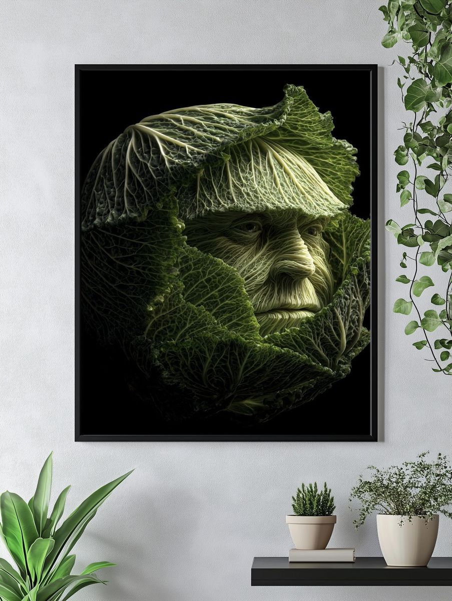 Cabbage Face Surrealism Print. — room view 4