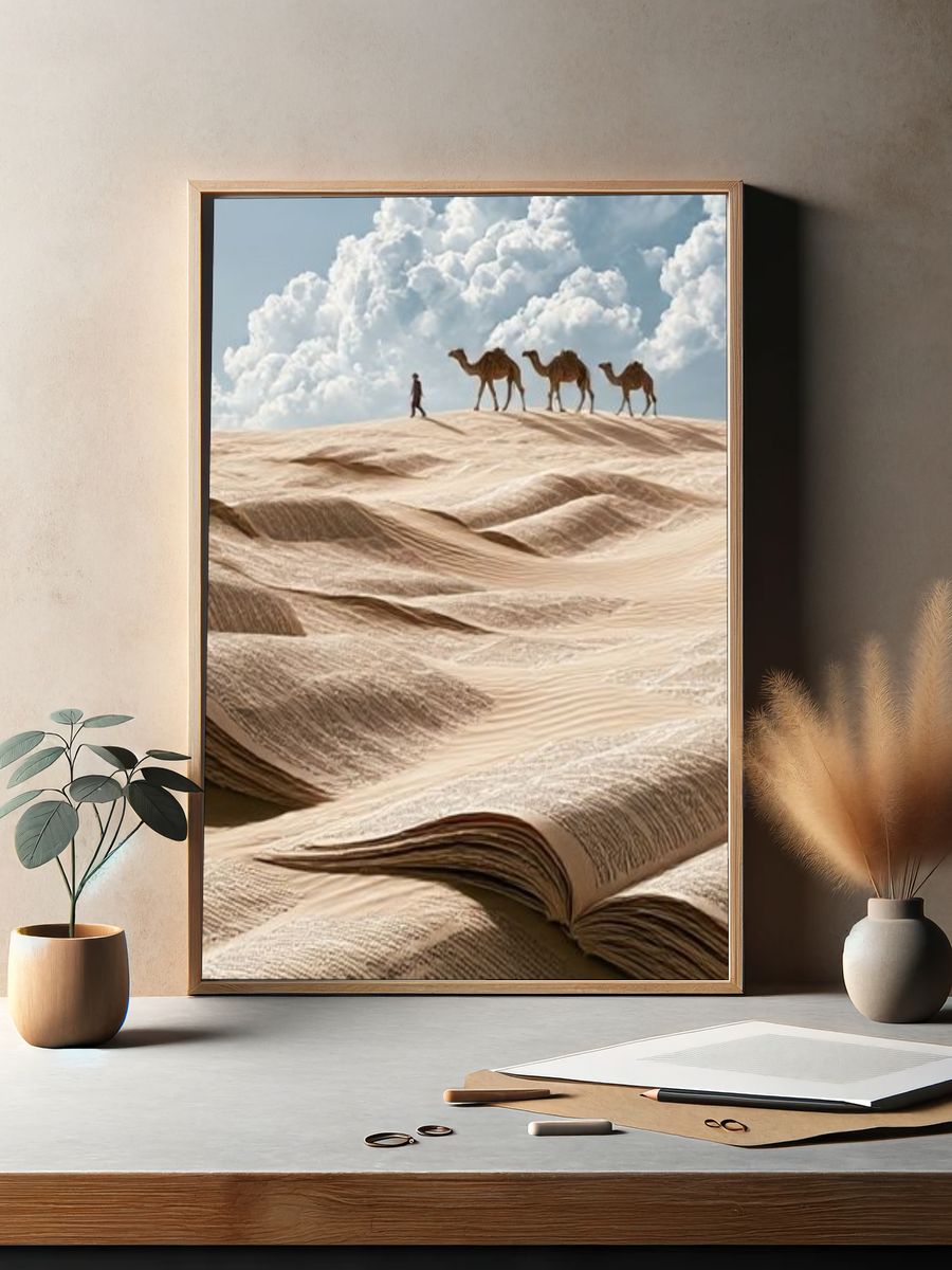 Desert Camels Surrealism Print. — room view 2