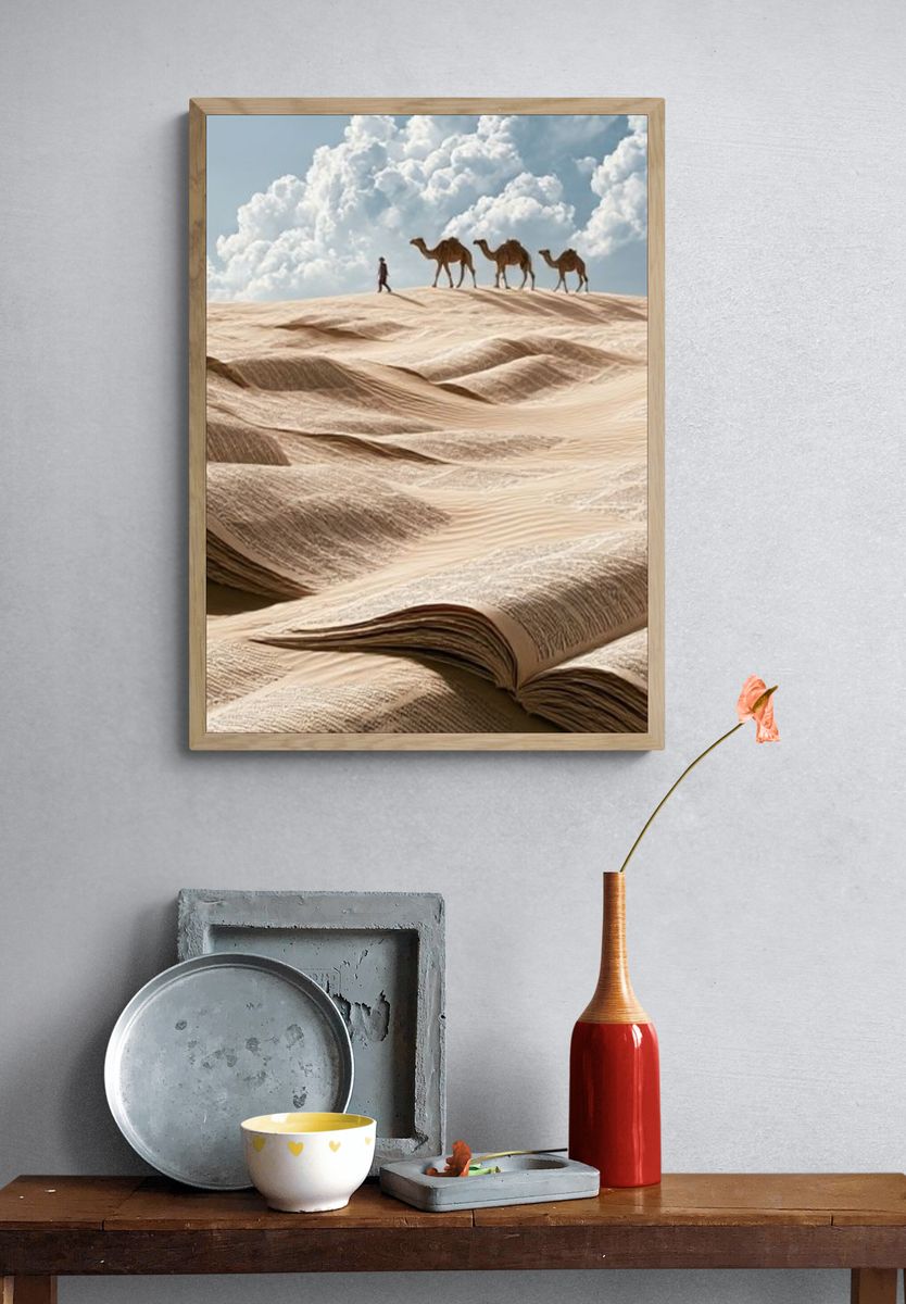 Desert Camels Surrealism Print. — room view 3