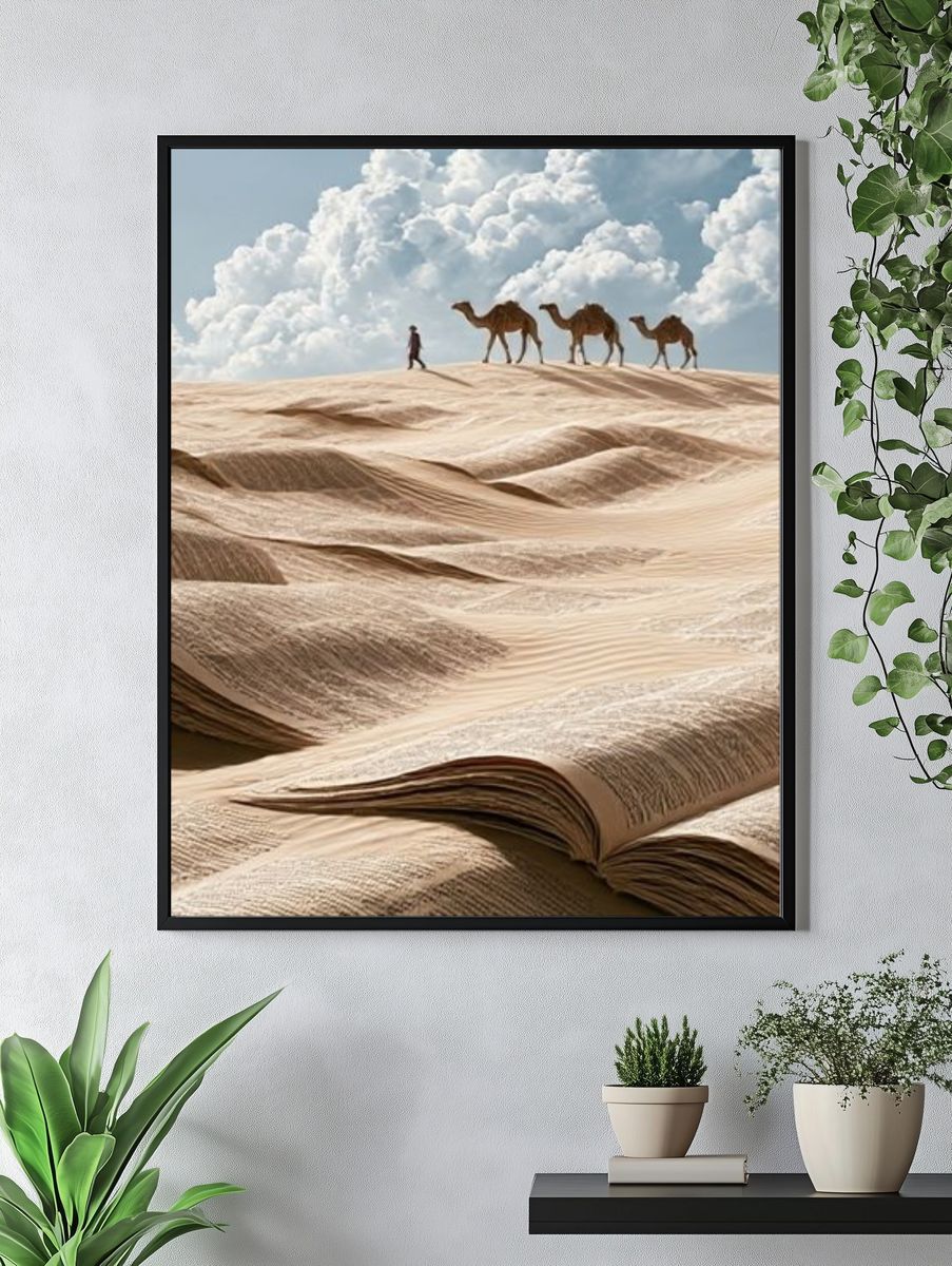 Desert Camels Surrealism Print. — room view 4