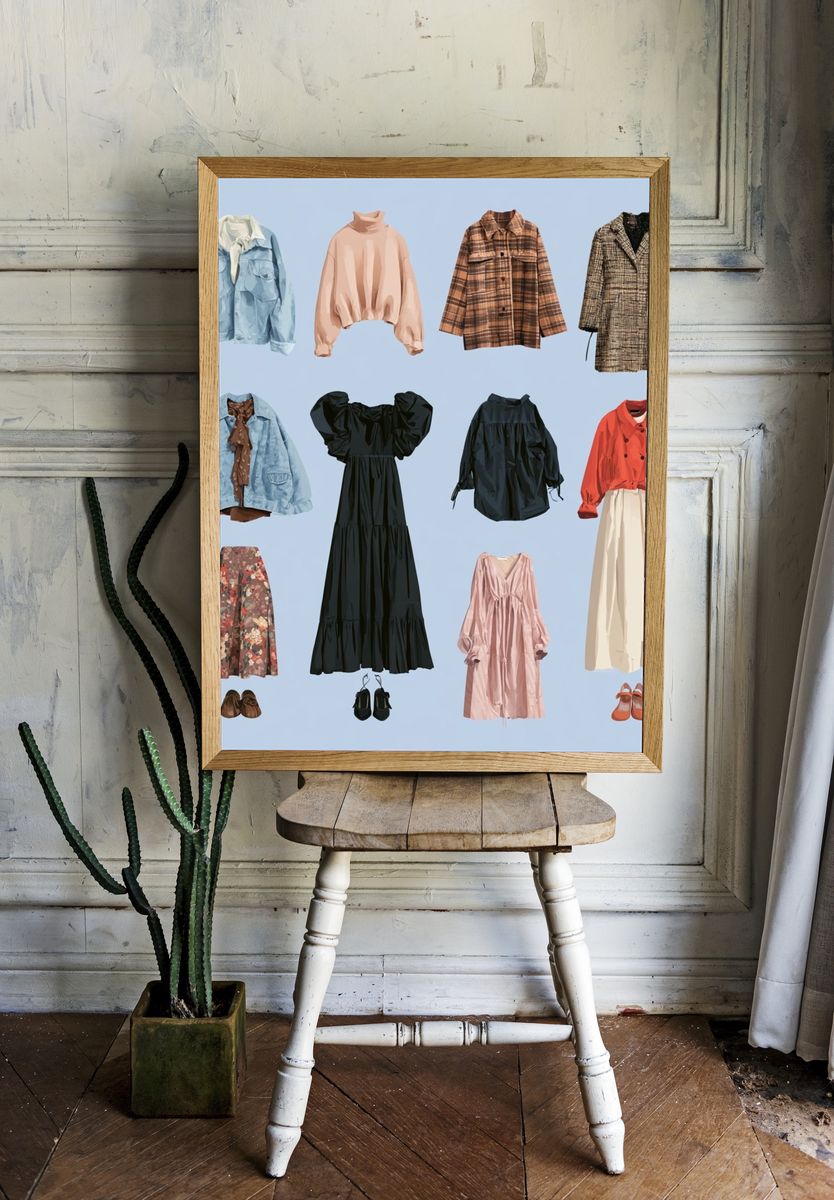 Fashion Wardrobe Illustration Poster. — room view 1