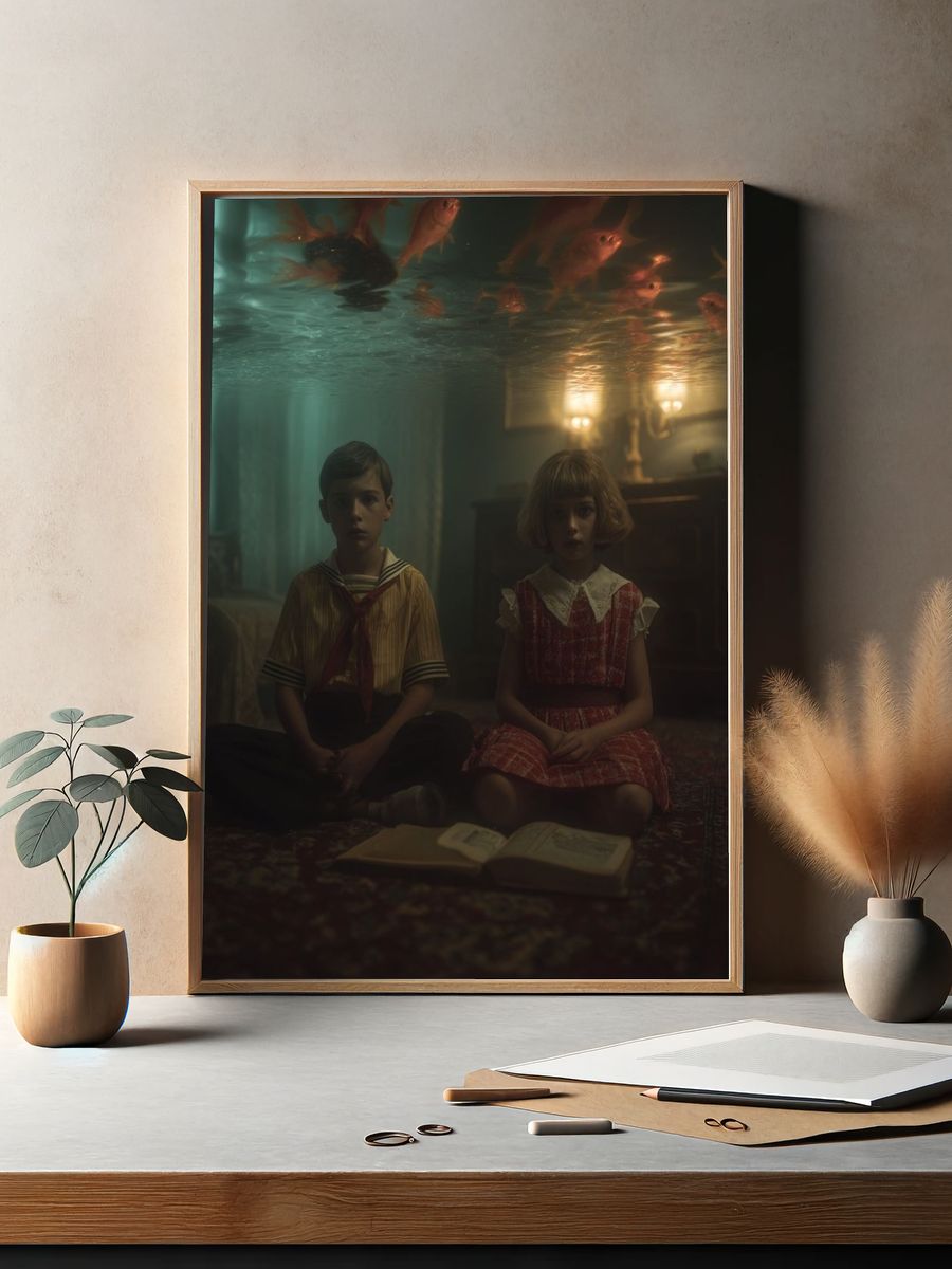 Underwater Fish Room Surrealism Print. — room view 2