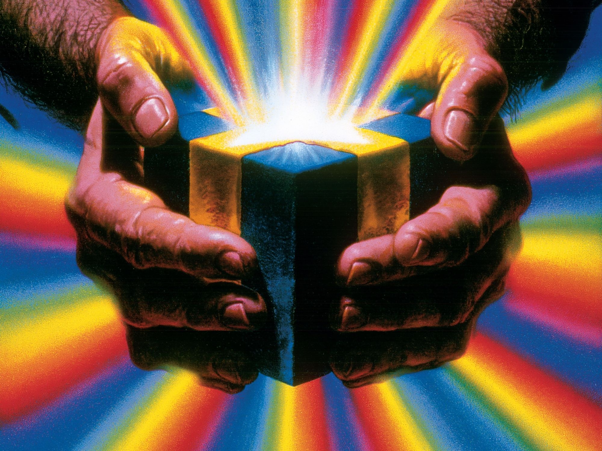 Hands Holding Light Cube Poster. poster — fine-art art