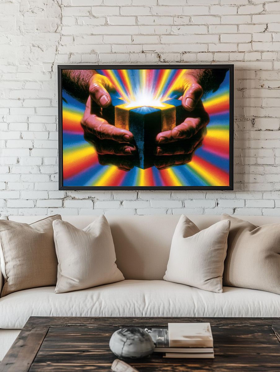 Hands Holding Light Cube Poster. room preview