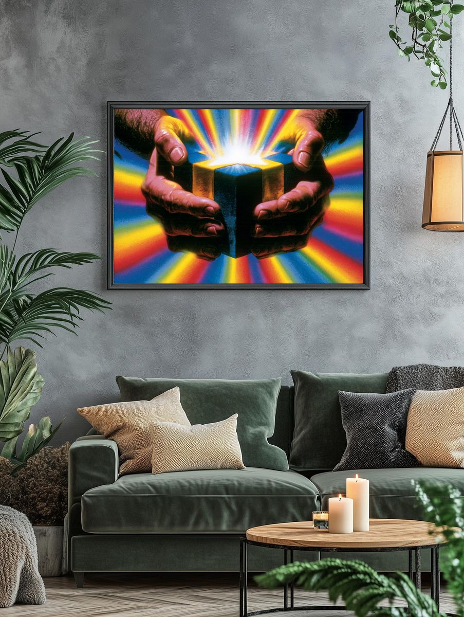 Hands Holding Light Cube Poster. — room view 4