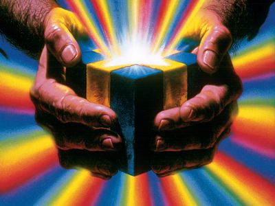 Hands Holding Light Cube Poster. poster