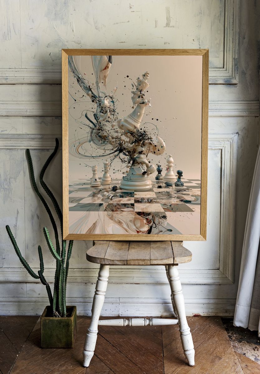 Surreal Chess Explosion Print. — room view 1