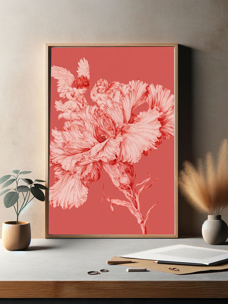 Cherub Floral Surrealism Print. — room view 2