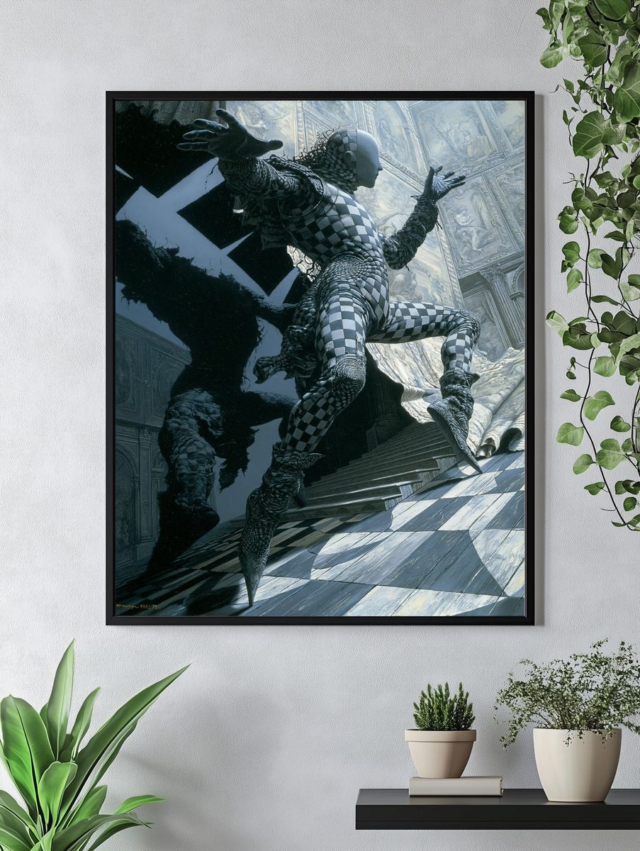 Surreal Checkered Figure Poster. — room view 4