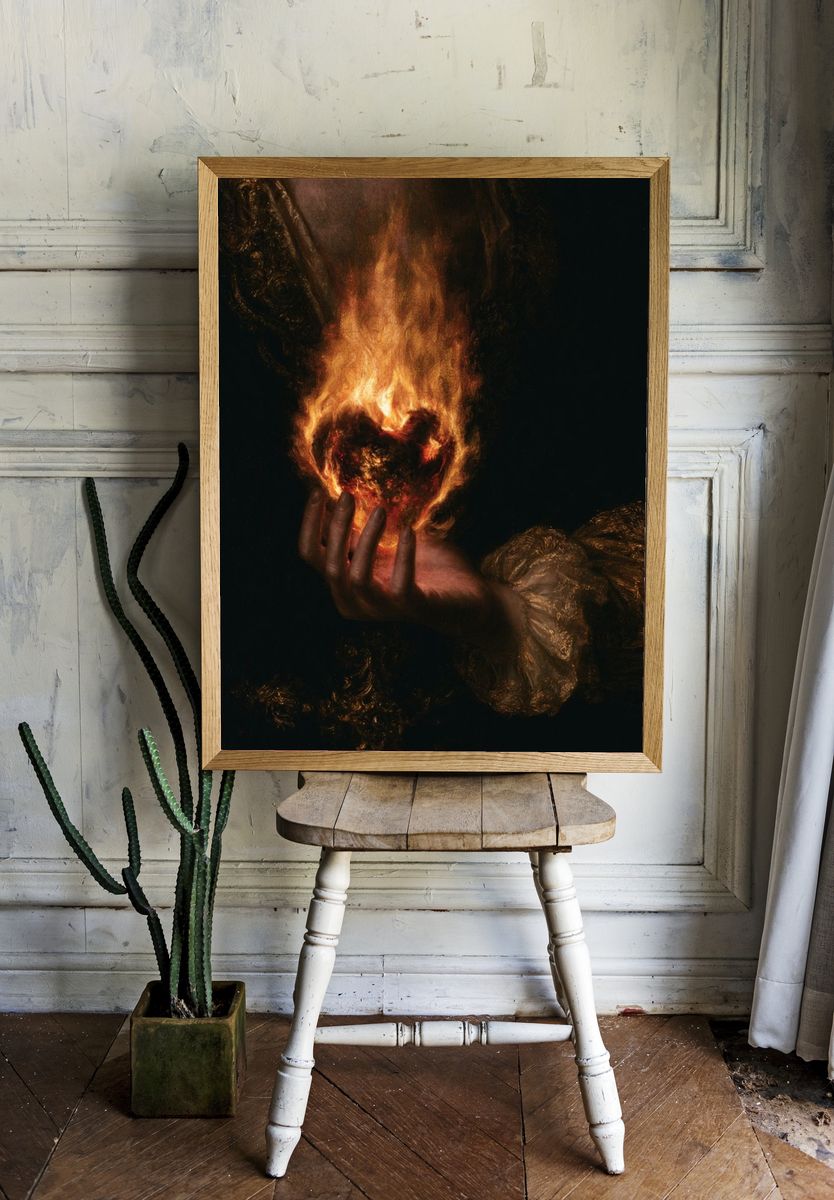Burning Heart Surrealism Print. — room view 1