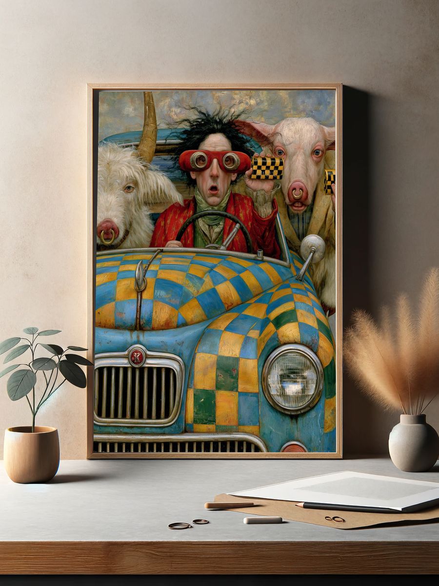 Surreal Animal Car Ride Print. — room view 2