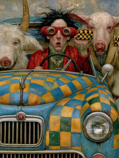 Surreal Animal Car Ride Print.