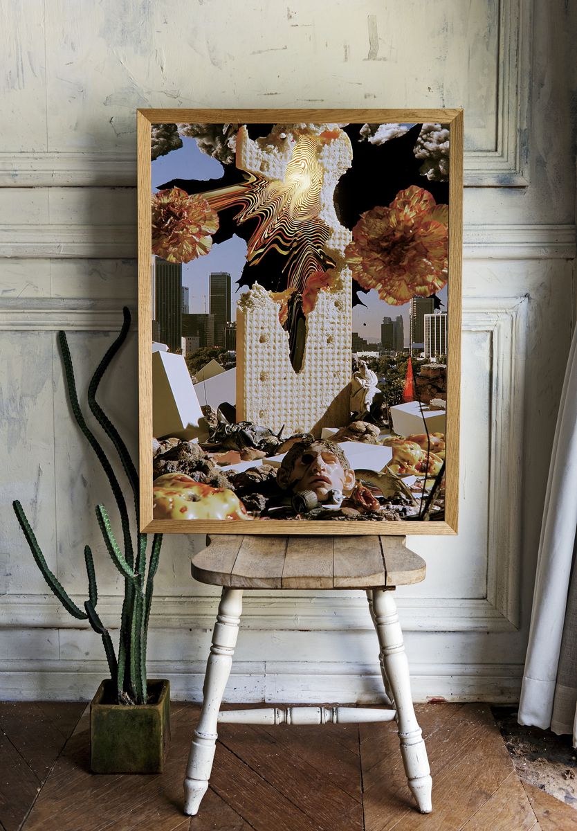 Surreal City Collage Poster. room preview
