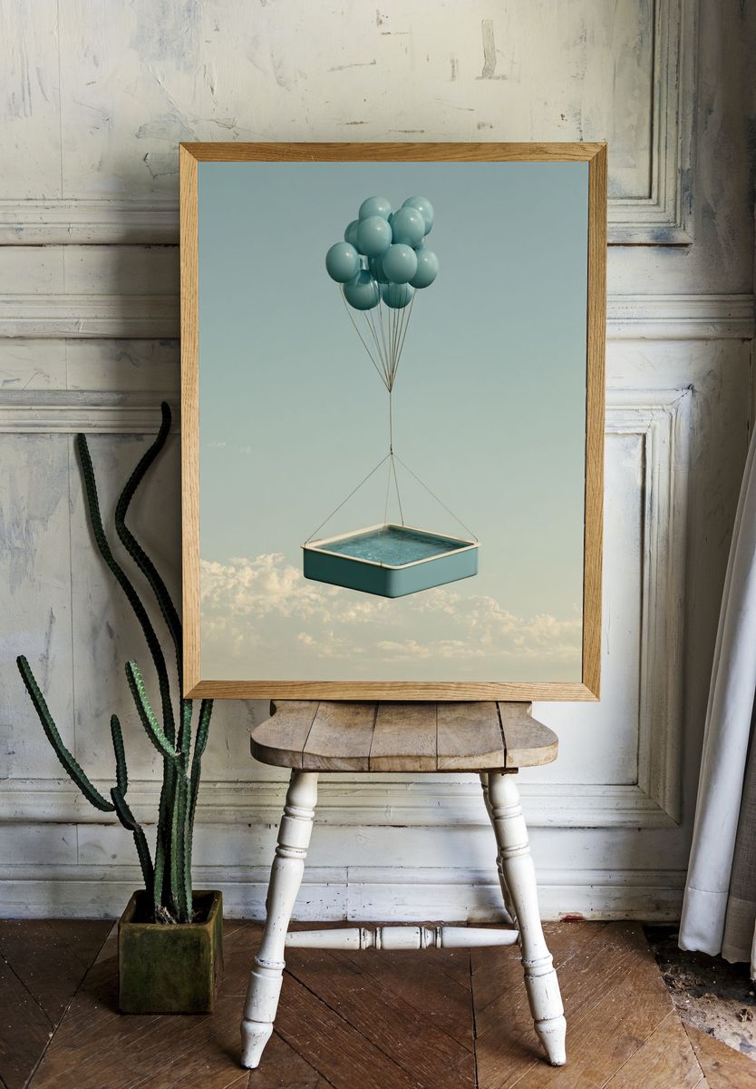 Floating Pool Balloons Surrealism Print. — room view 1