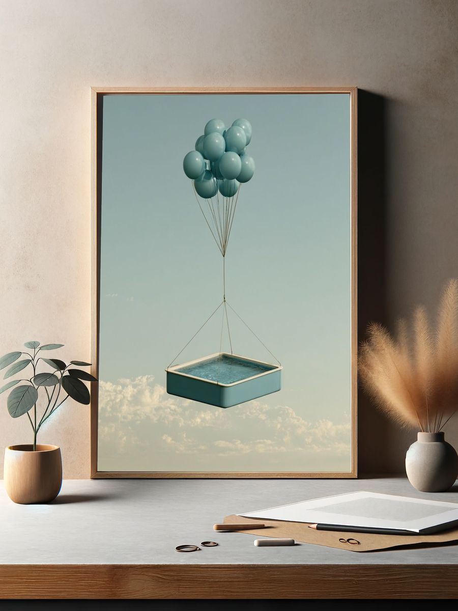 Floating Pool Balloons Surrealism Print. — room view 2