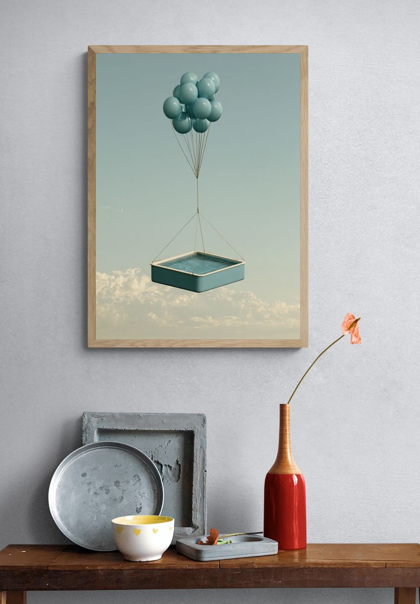 Floating Pool Balloons Surrealism Print. — room view 3