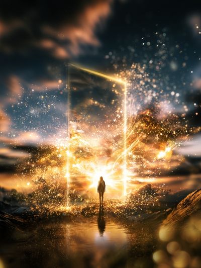 Cosmic Portal Surrealism Poster.