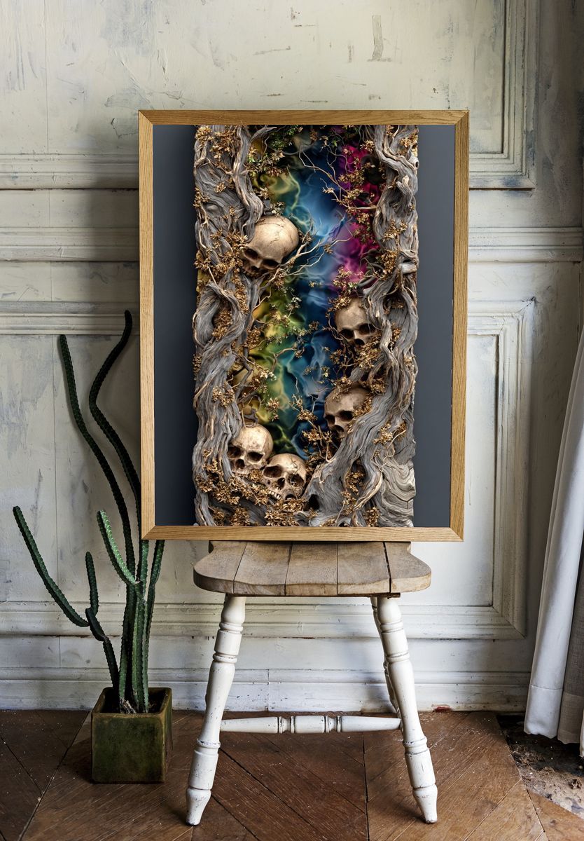 Skull Vine Surrealism Poster. — room view 1