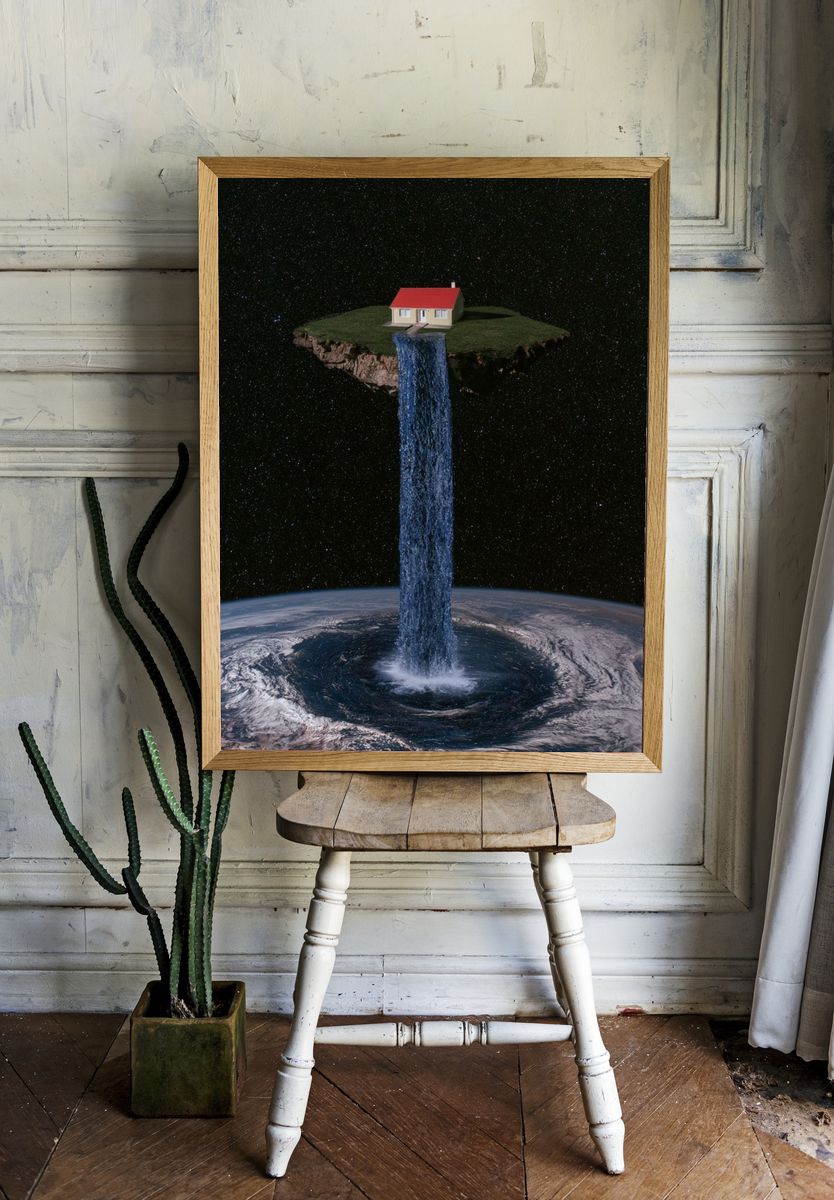 Floating Island Waterfall Surrealism Print. — room view 1