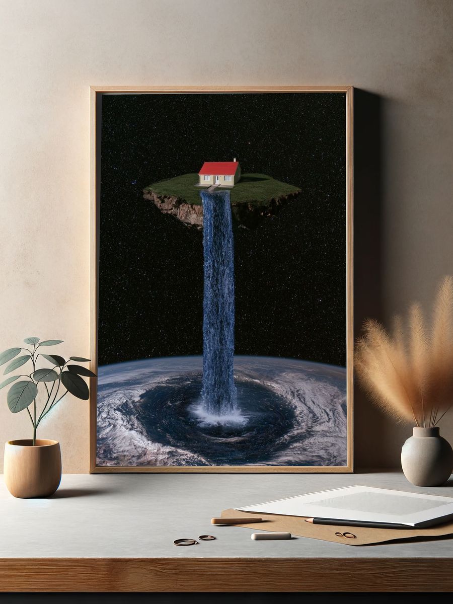 Floating Island Waterfall Surrealism Print. — room view 2