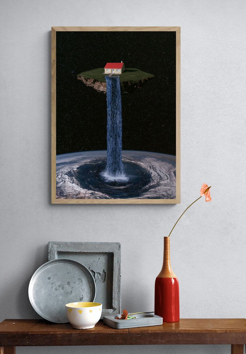 Floating Island Waterfall Surrealism Print. — room view 3