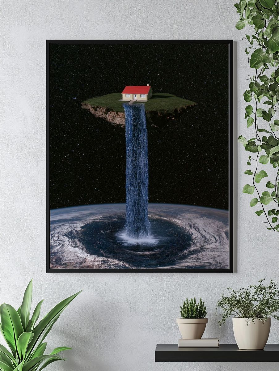 Floating Island Waterfall Surrealism Print. — room view 4