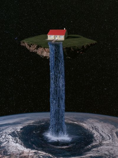 Floating Island Waterfall Surrealism Print. poster