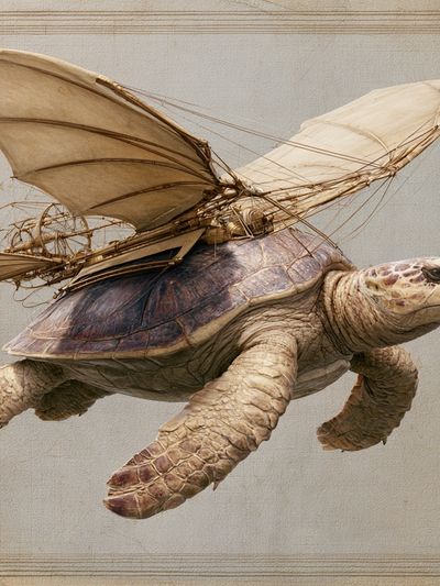 Flying Turtle Surrealism Print.