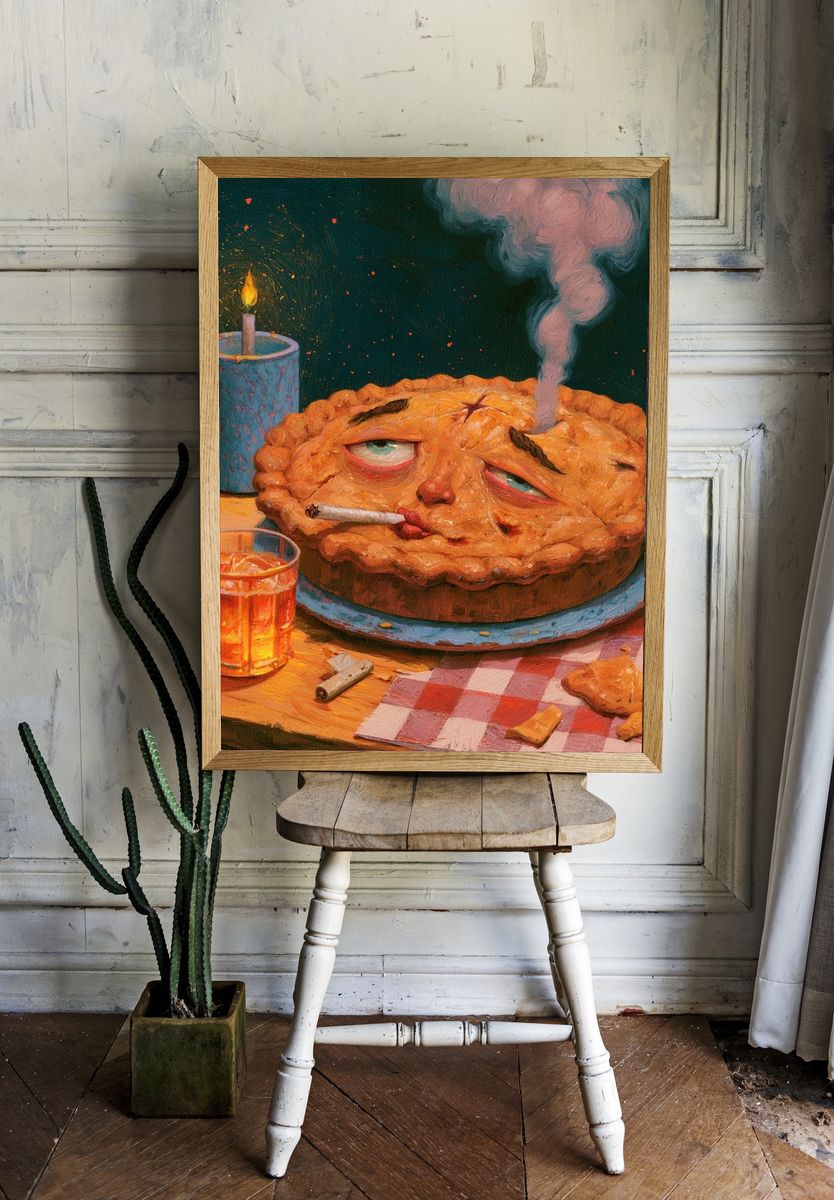 Surreal Smoking Pie Print. room preview
