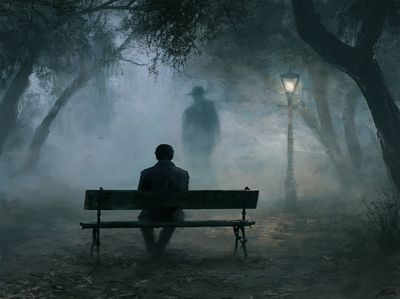 Foggy Park Bench Surrealism Print.