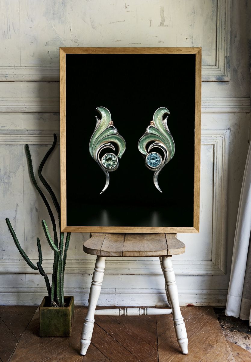 Art Nouveau Gemstone Earrings Print. room preview