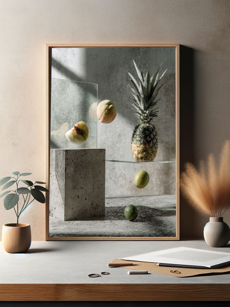 Floating Fruit Still Life Print. — room view 2