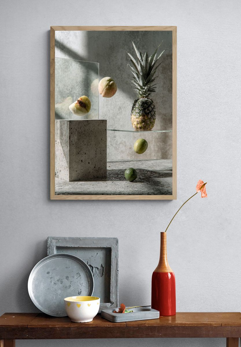 Floating Fruit Still Life Print. — room view 3