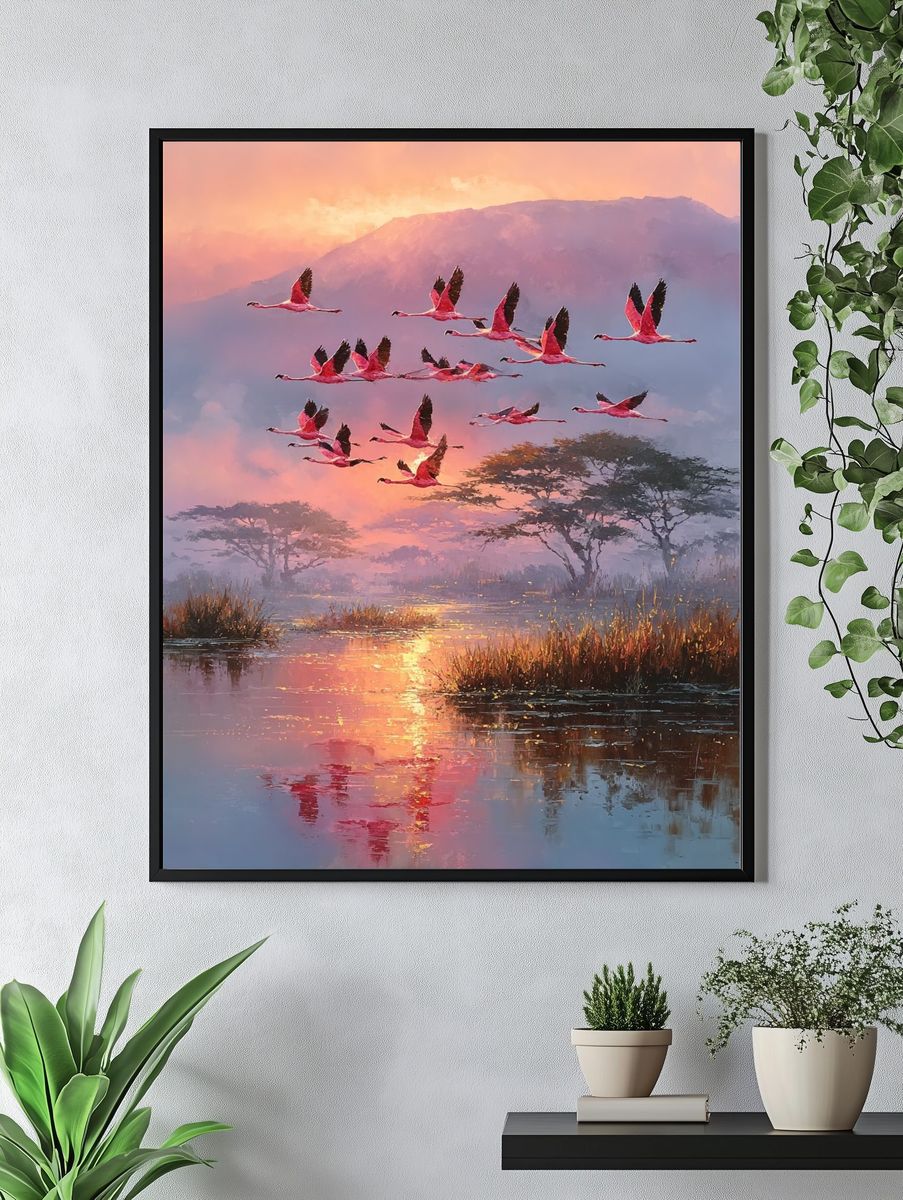 Flamingos at Sunset Poster. — room view 4