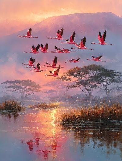 Flamingos at Sunset Poster.