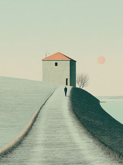 Solitary House Surrealism Print.