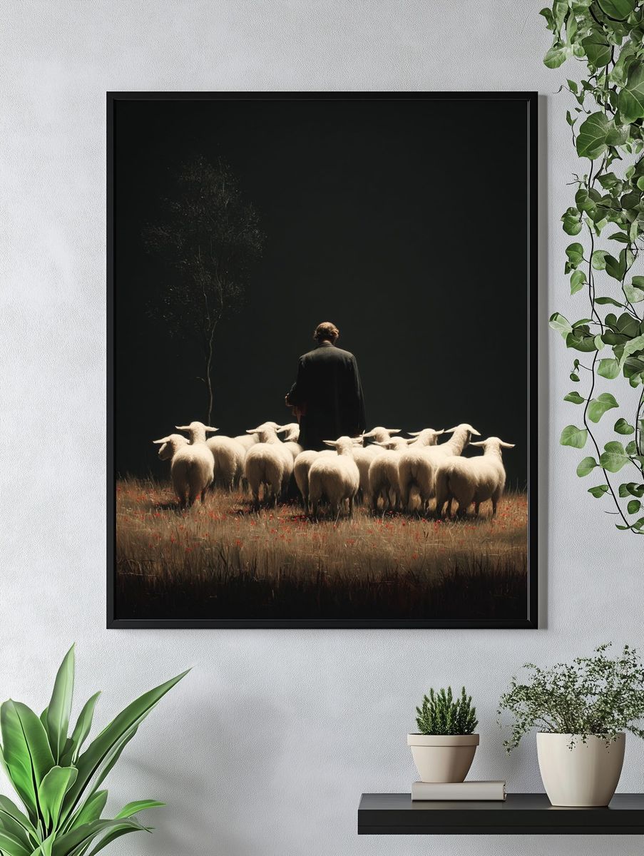Shepherd and Sheep Surrealism Print. — room view 4