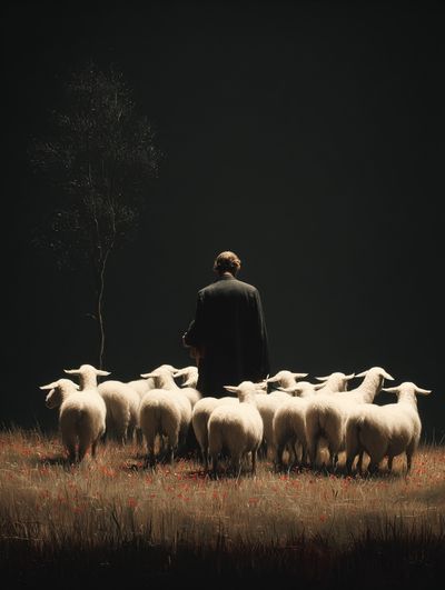 Shepherd and Sheep Surrealism Print. poster print